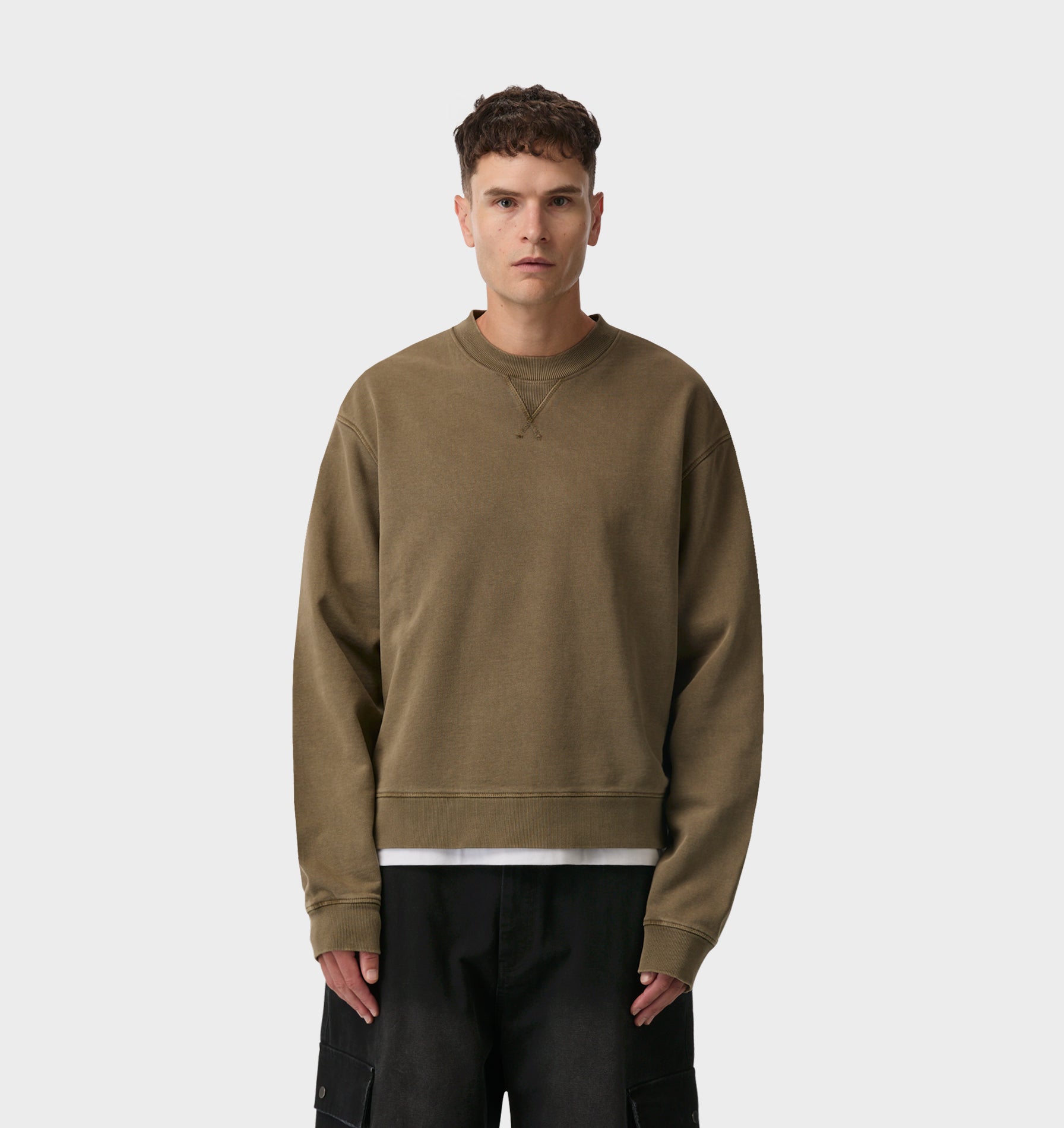 Crop Oversized Crew - Washed Mushroom