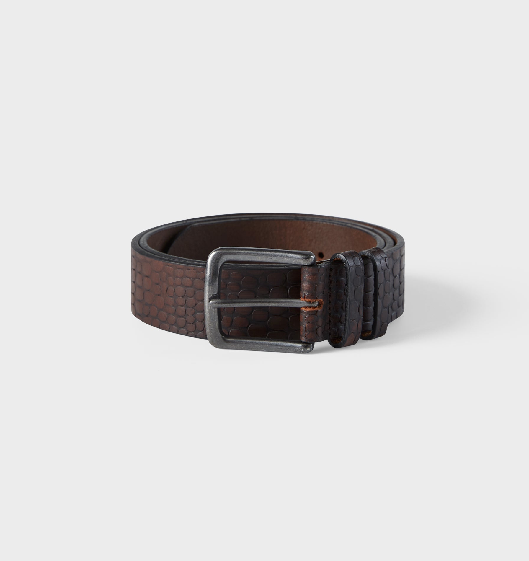 Embossed Reptile Leather Belt - Brown
