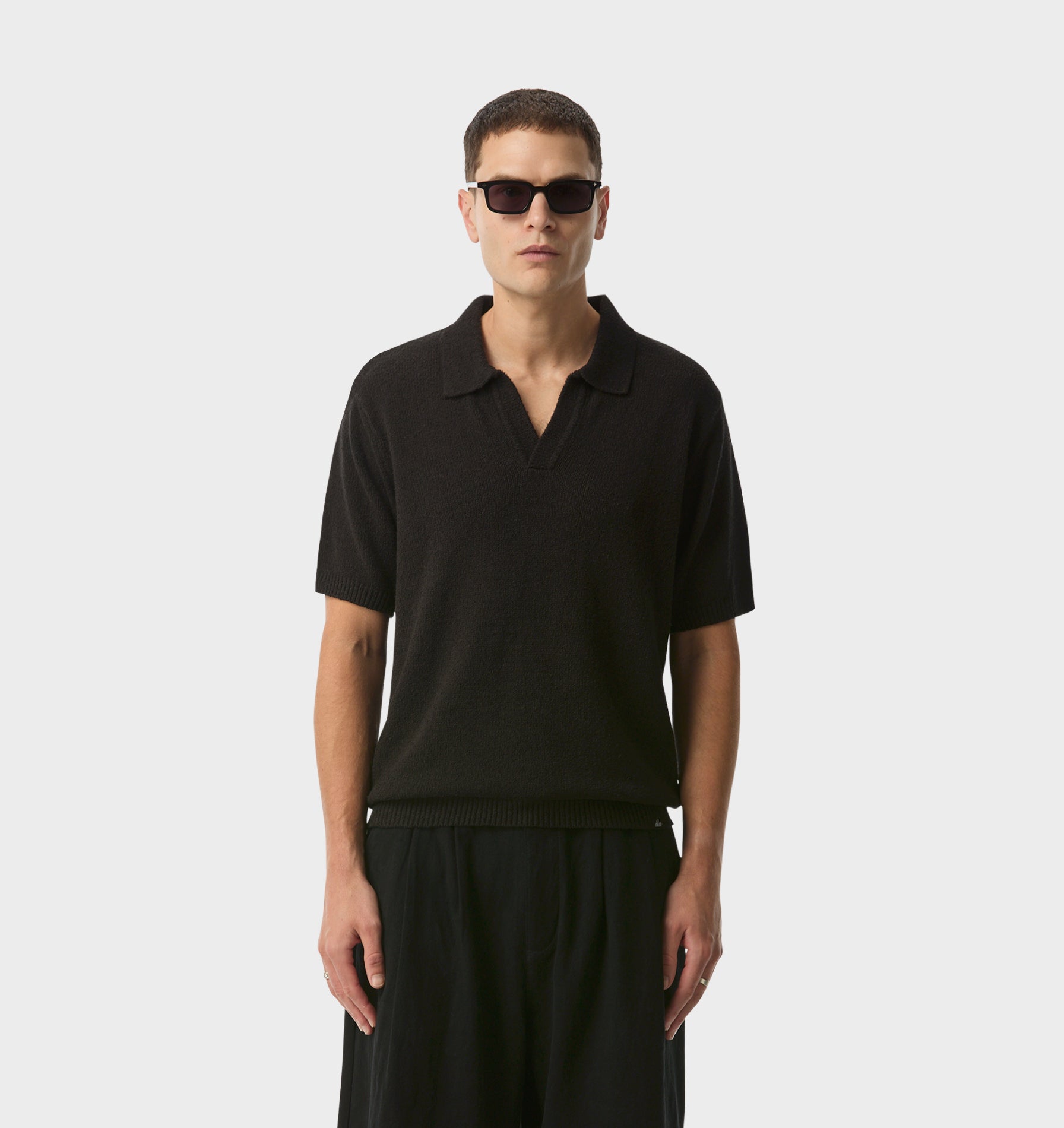 Clive Knit SS Polo in Black | I Love Ugly US