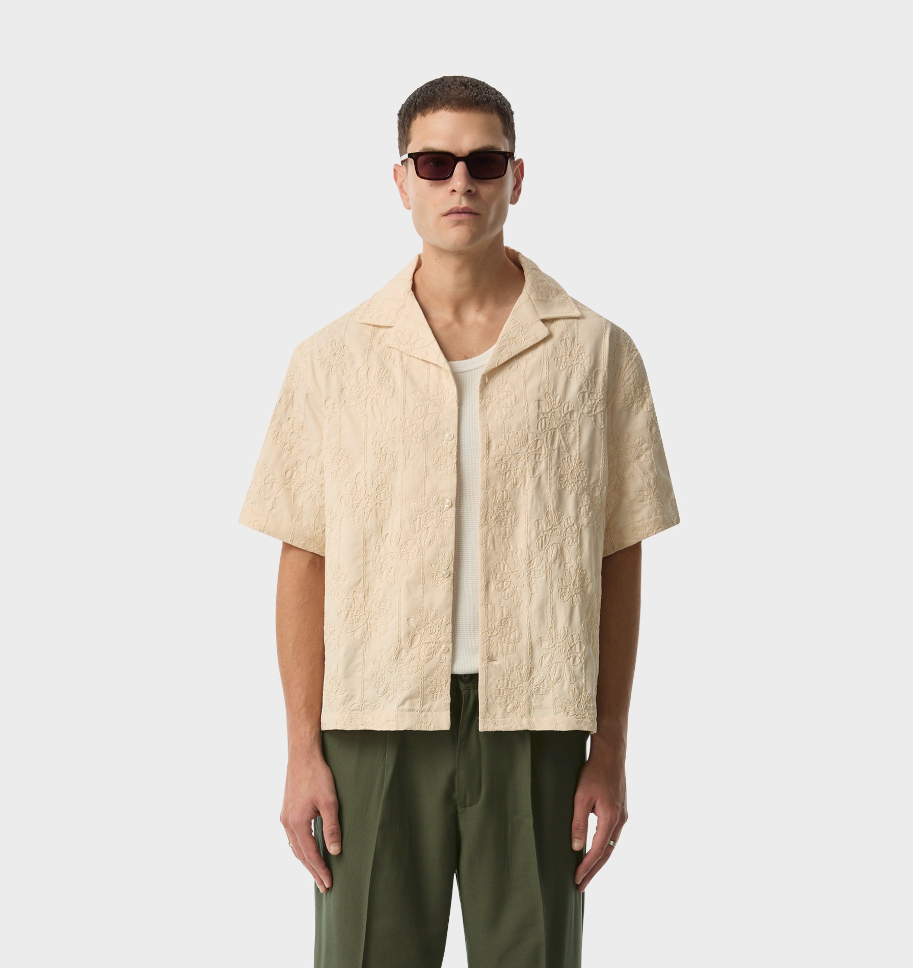 Box Cuban Collar Shirt - Off White Floral