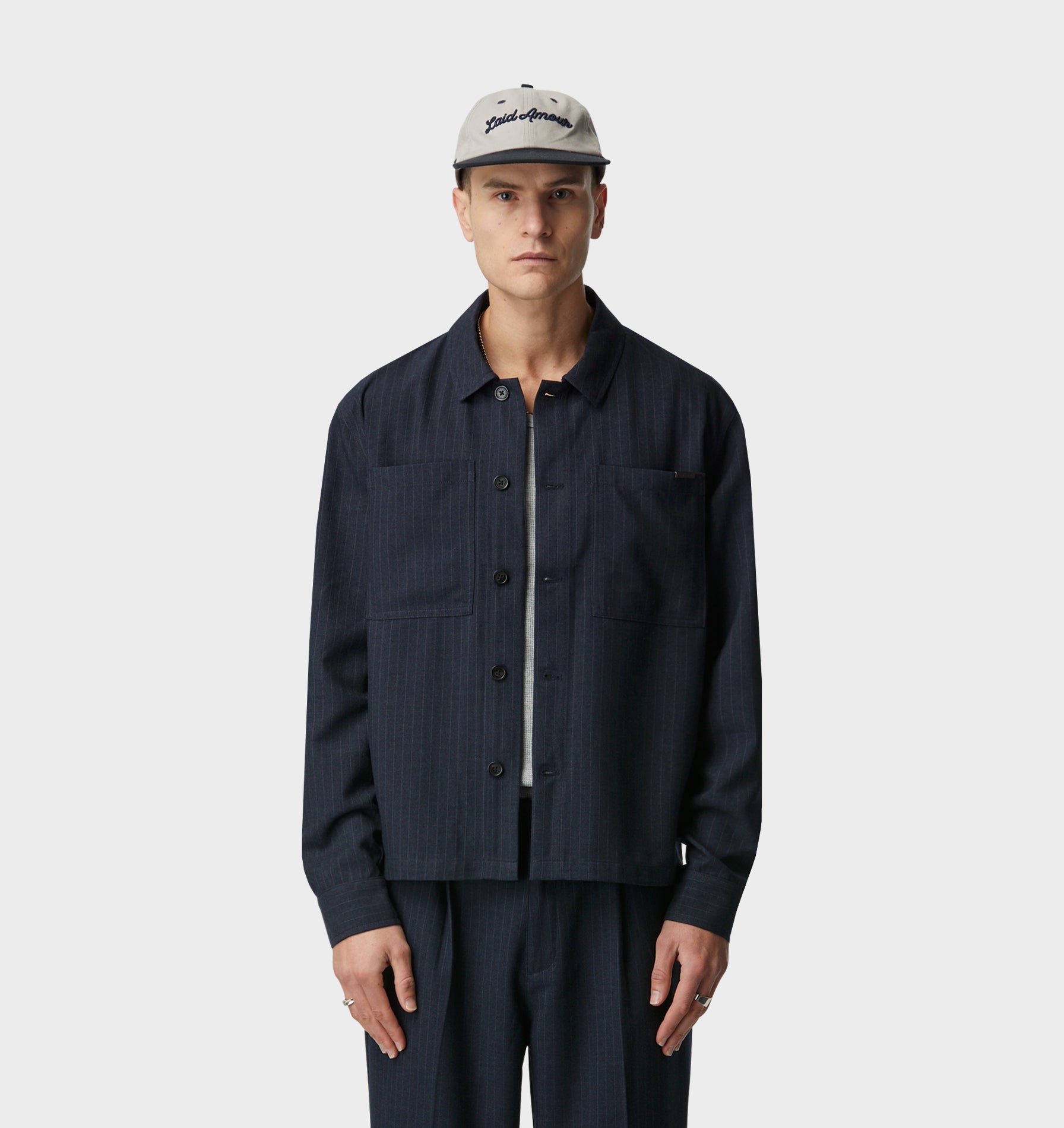 Tailored Overshirt - Navy Pinstripe