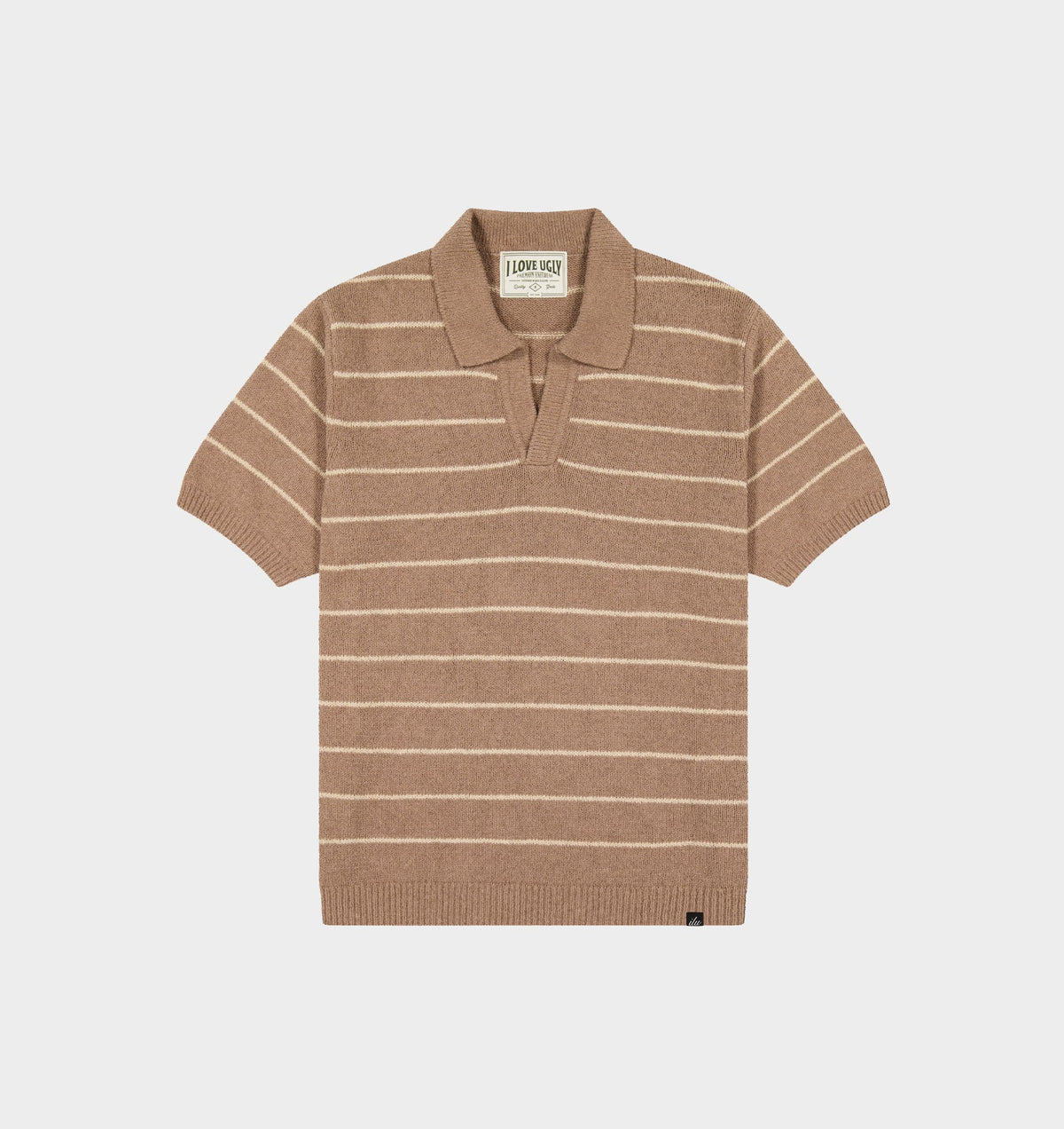 Clive Knit SS Polo - Mushroom Stripe
