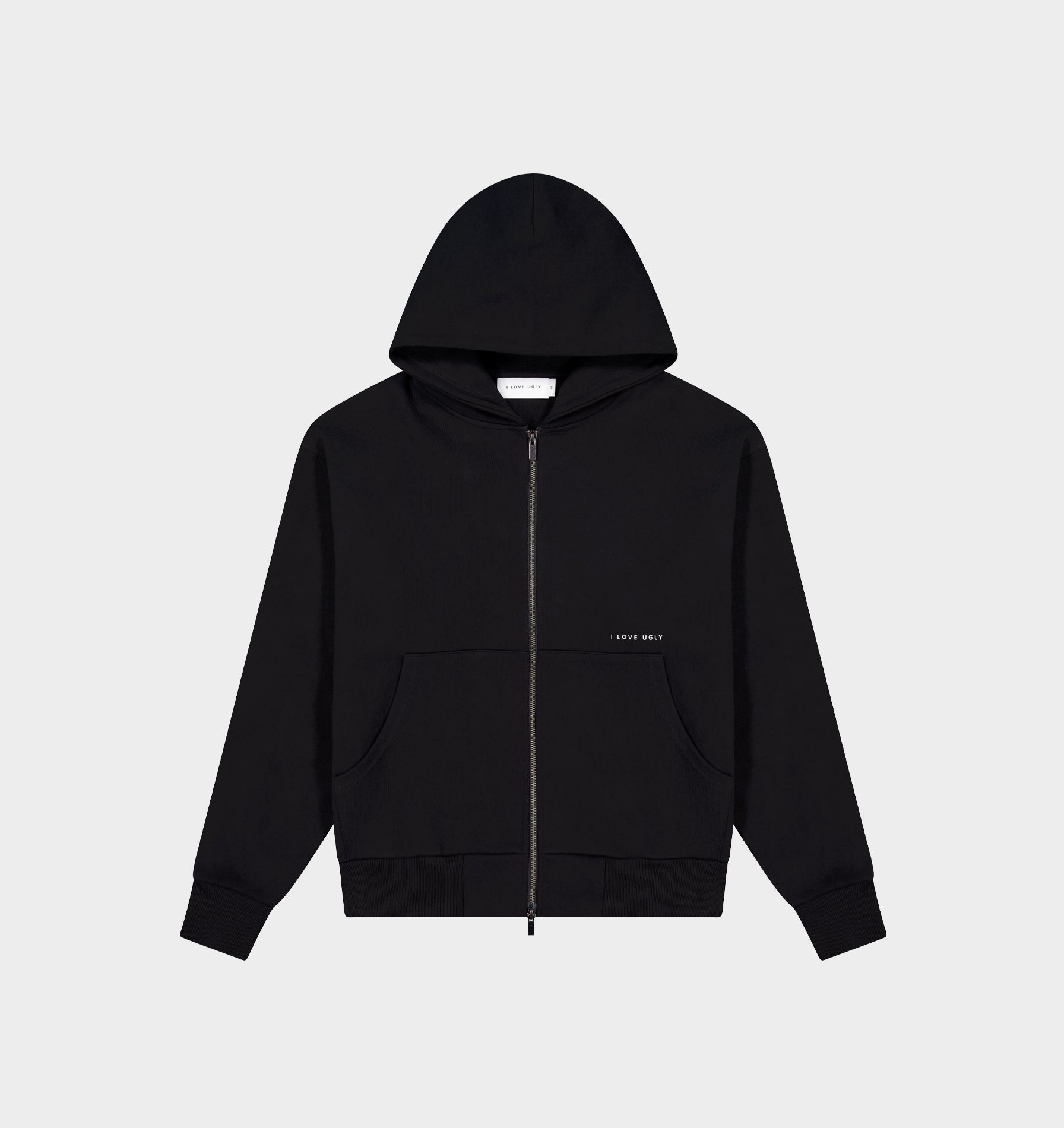 Crop Box Zip Hood - Black