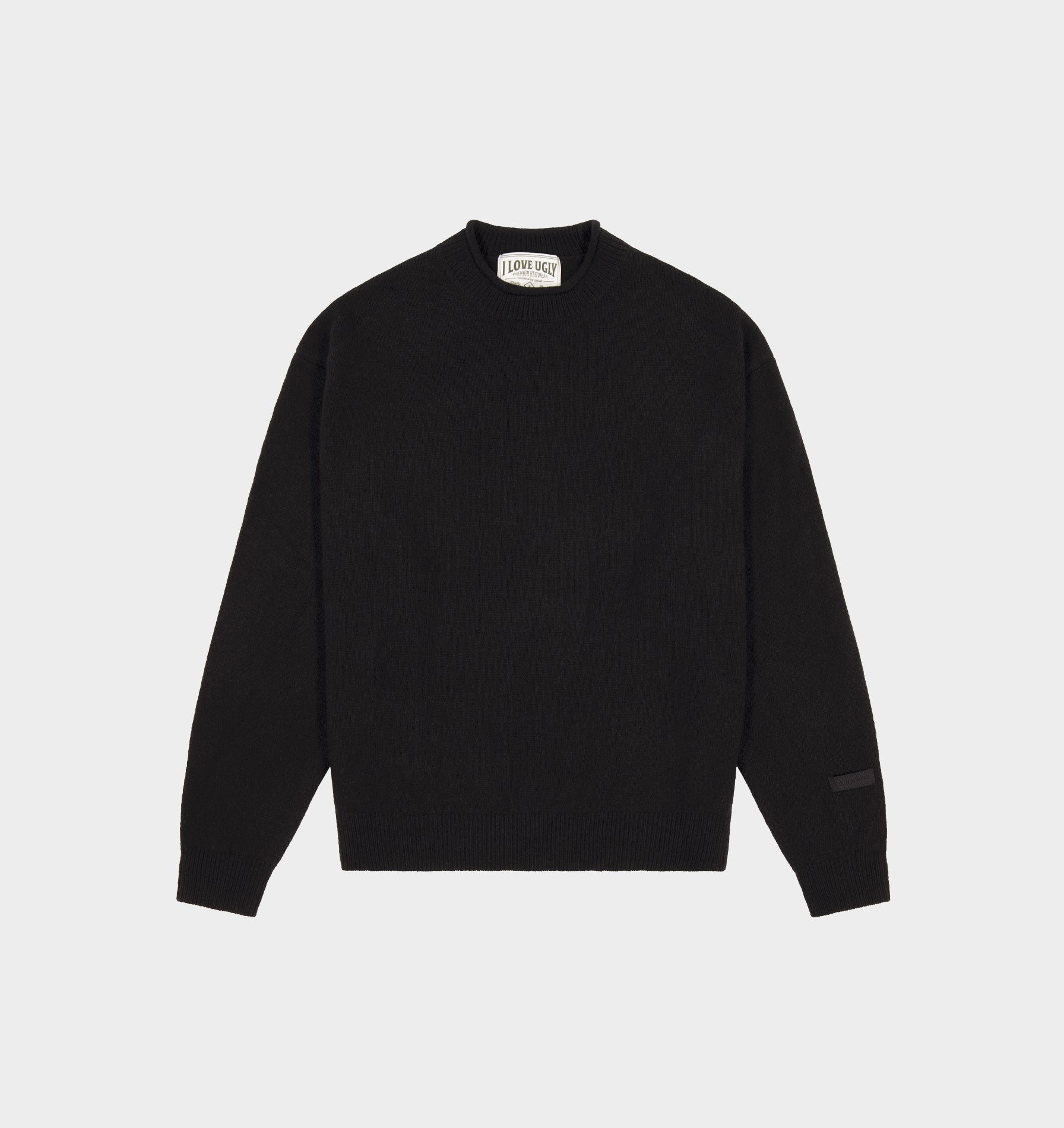 Rolled Neck Knit Sweater - Black