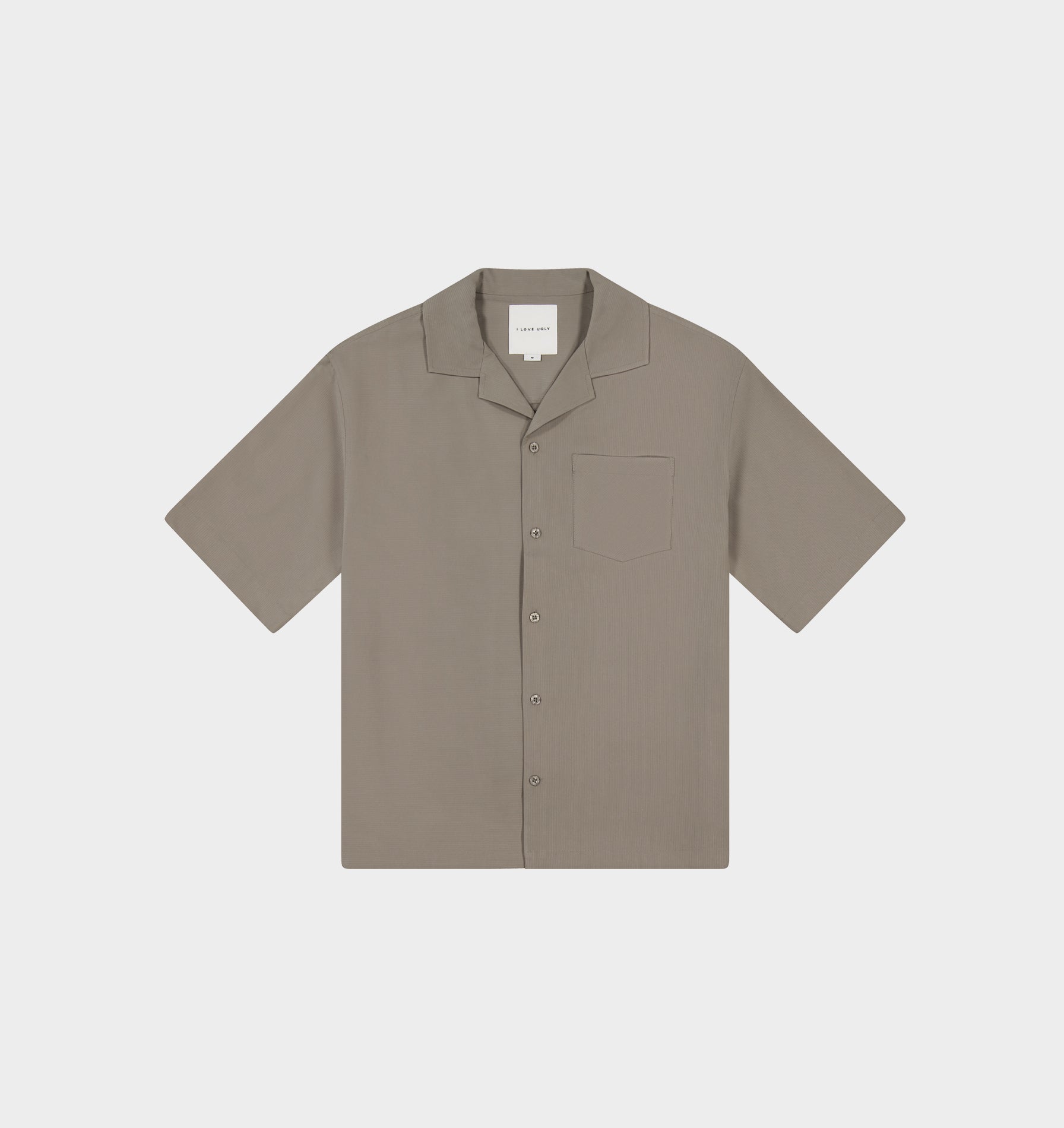 Textured Box Cuban Collar SS Shirt - Mushroom Stripe