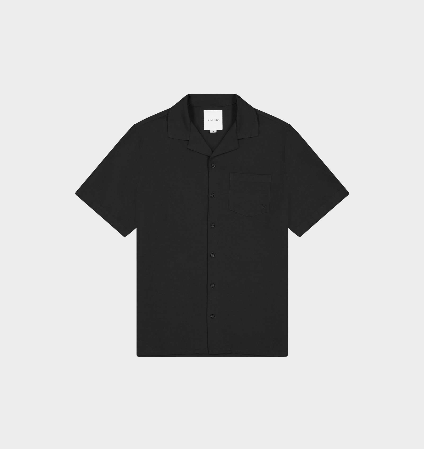 Linen Cuban Collar SS Shirt - Black