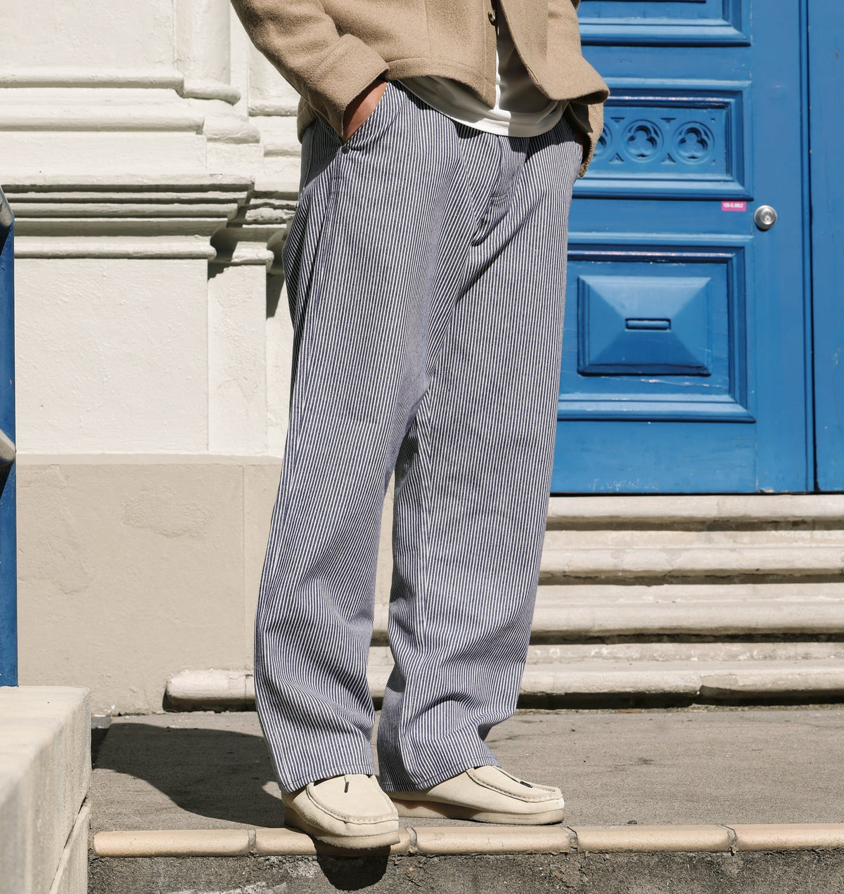 Edgar Wide Pant - Navy/ White Stripe