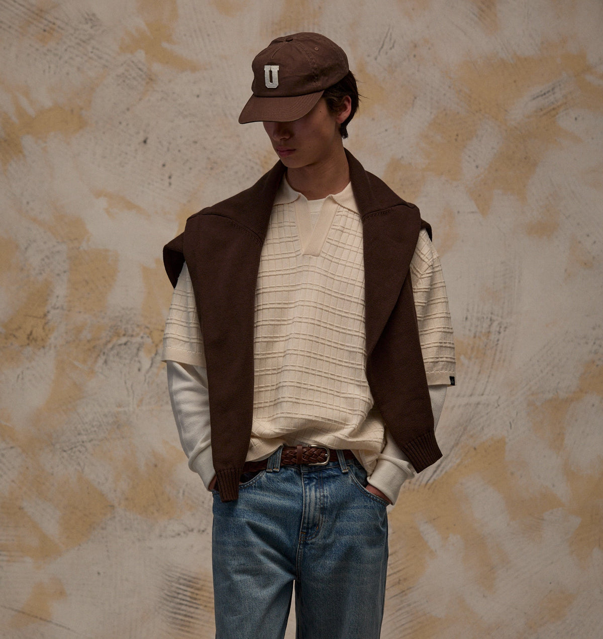 Grid Box Knit Polo - Off White