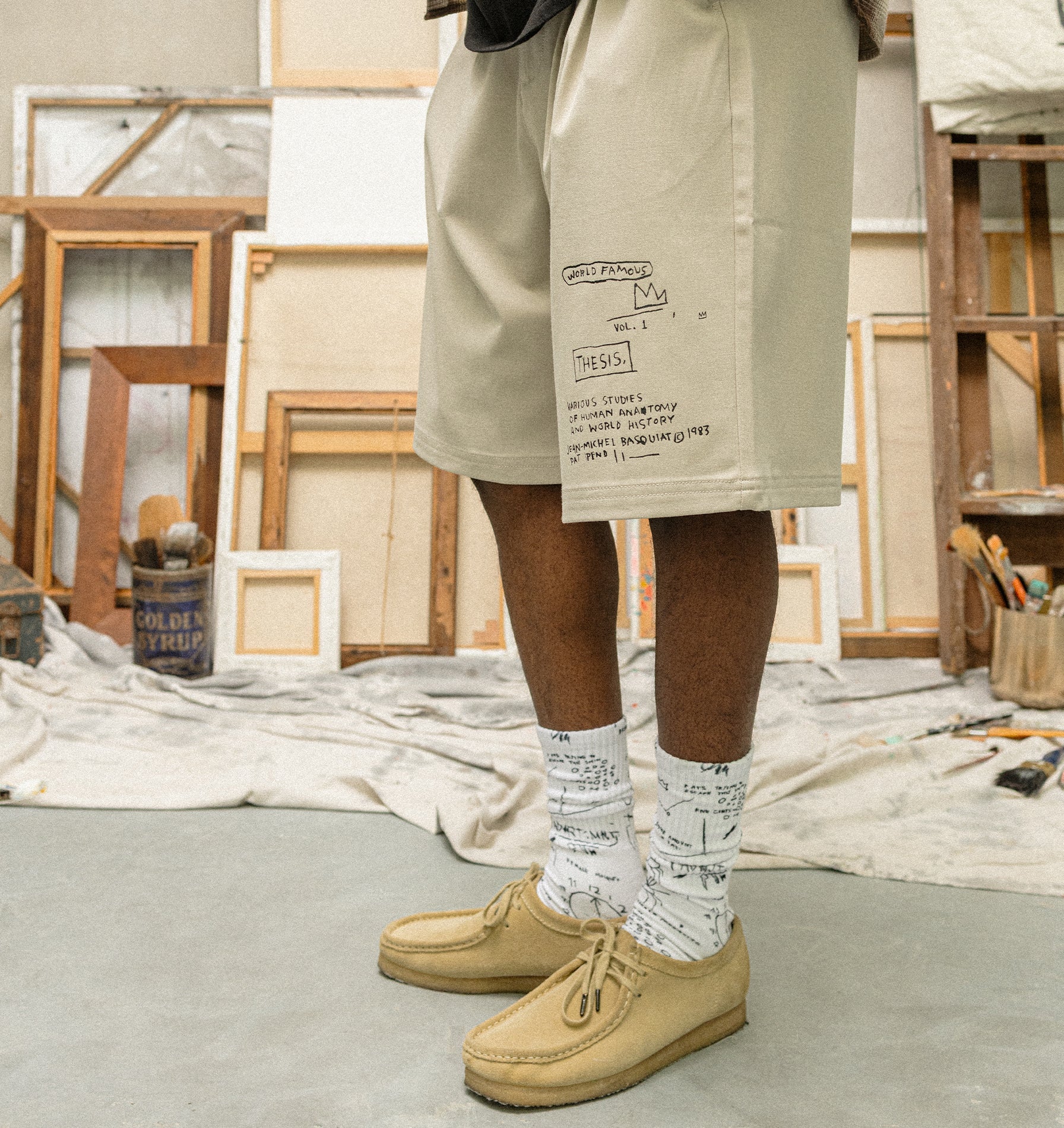 Basquiat Scribble Alby Pleat Short - Stone | I Love Ugly US