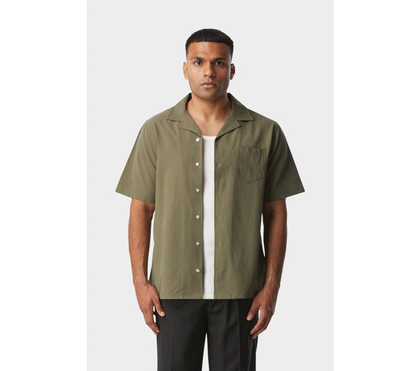 Striped Cuban Collar SS Shirt - Khaki