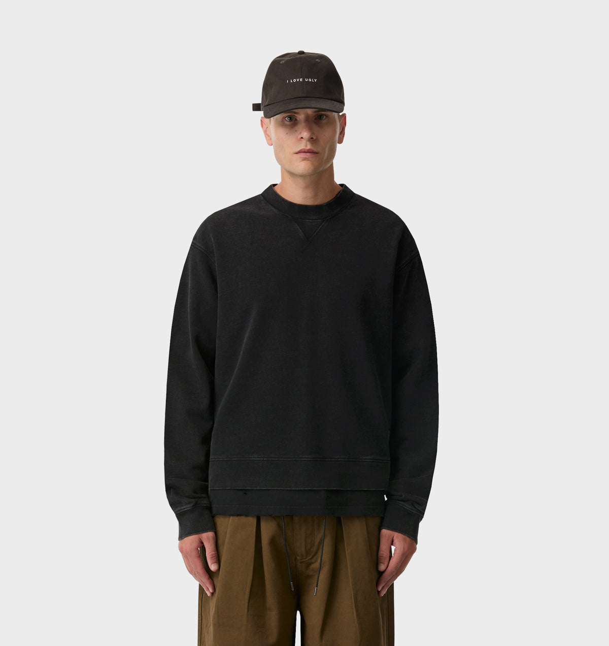 Crop Oversized Crew - Vintage Black