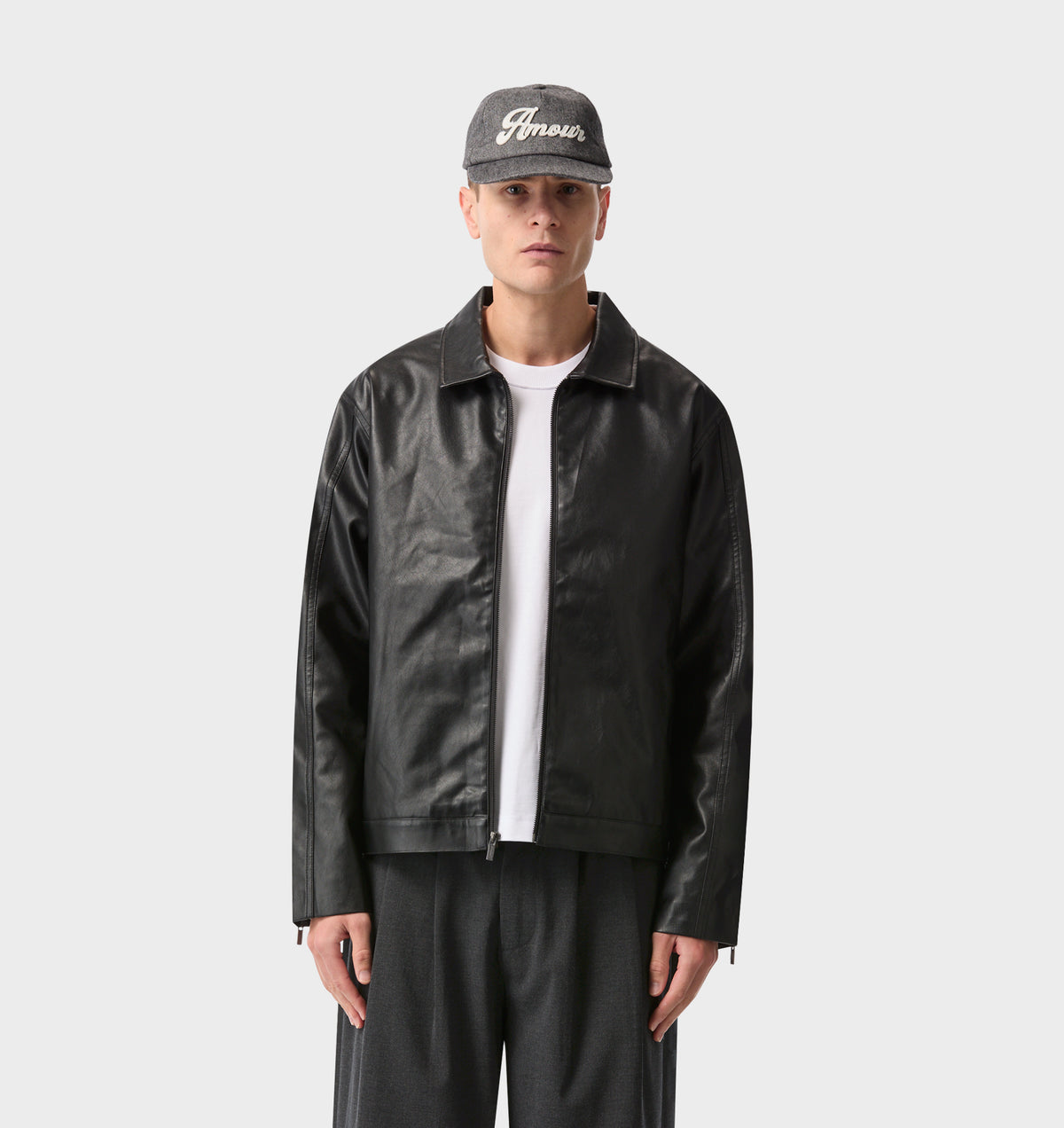 Faux Leather Mason Jacket - Black