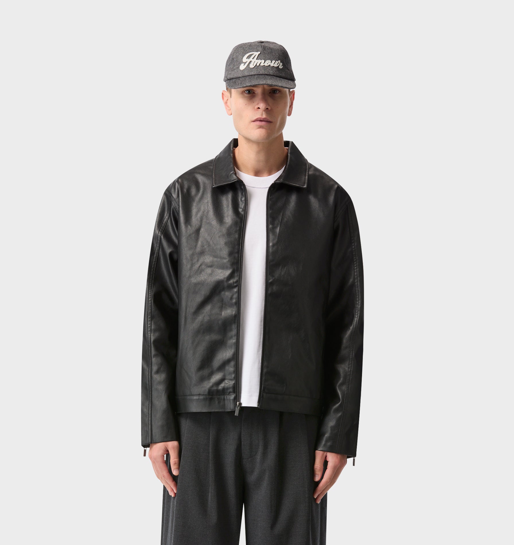 Faux Leather Mason Jacket - Black