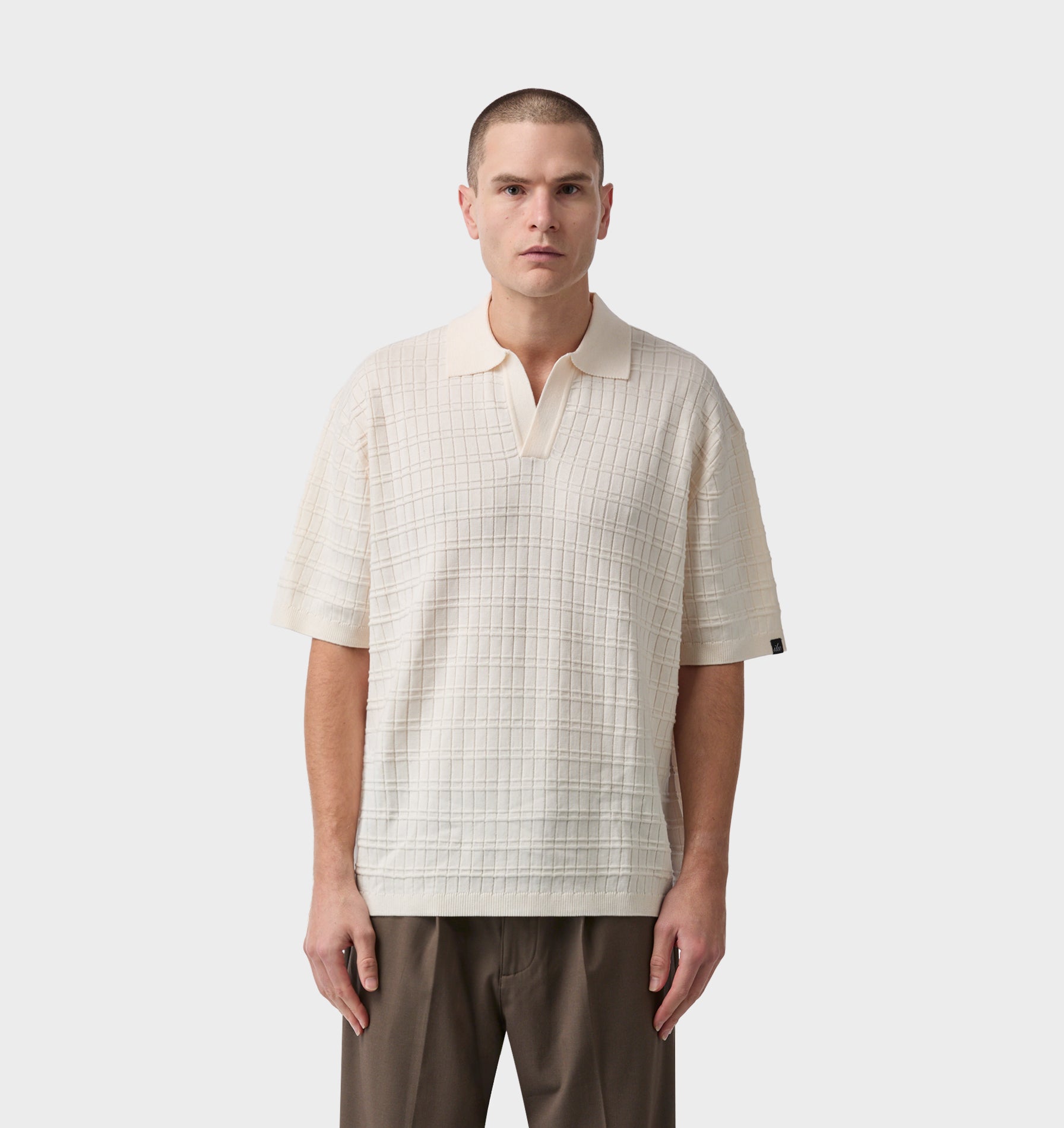 Grid Box Knit Polo - Off White | I Love Ugly US
