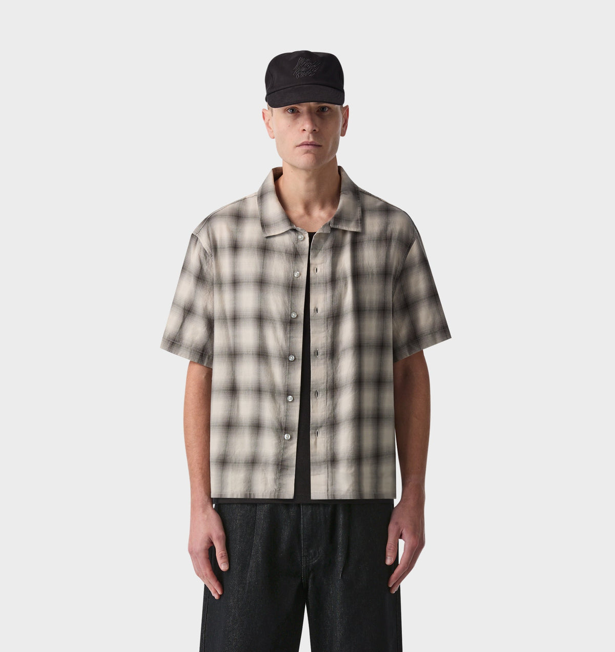 Flannel Crop SS Shirt - Grey Check