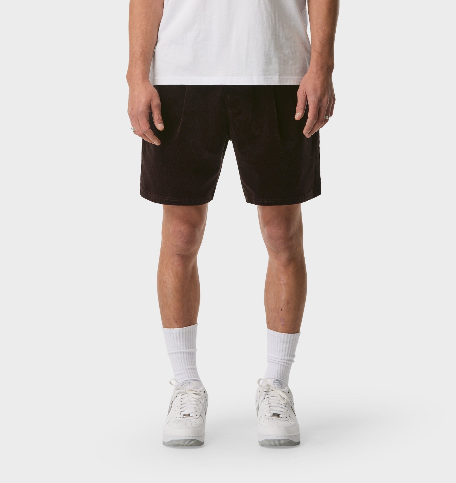 Michael Pleat Cord Short - Espresso