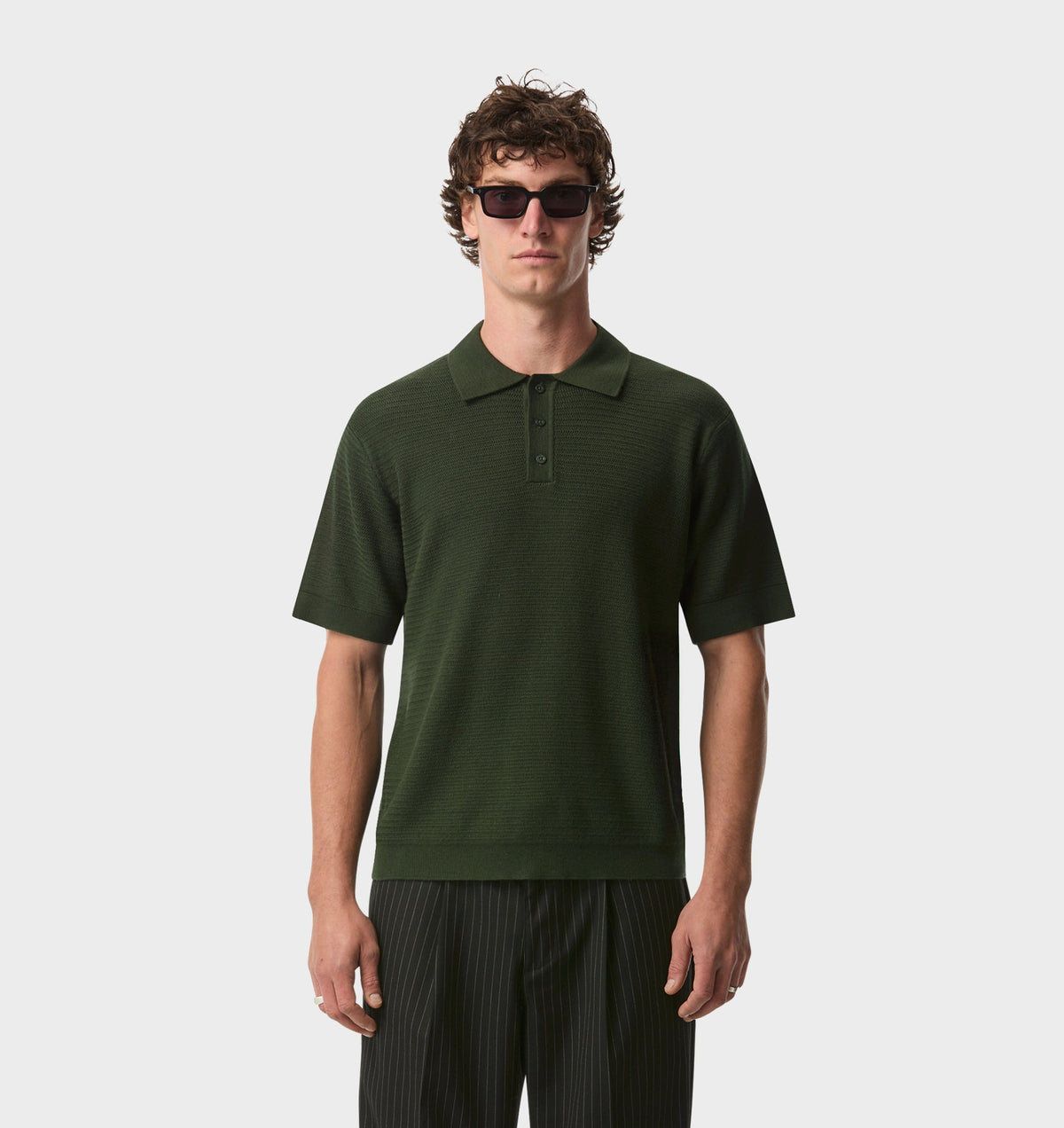 Ronan SS Knit Polo - Dark Green