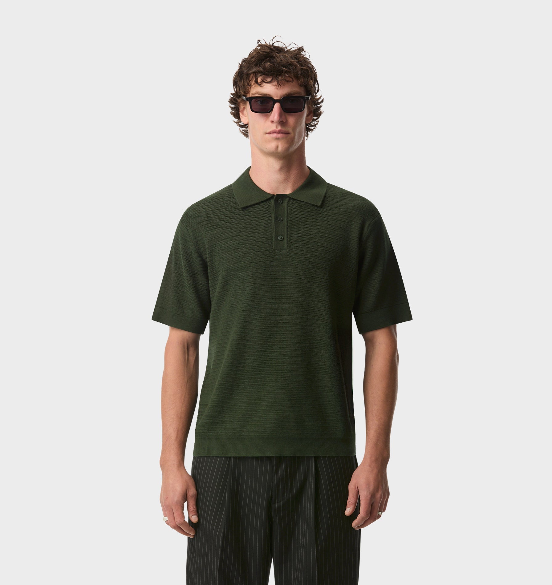Ronan SS Knit Polo - Dark Green