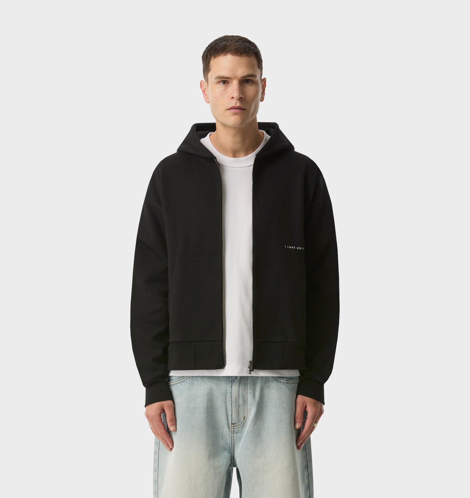 Crop Box Zip Hood - Black | I Love Ugly US