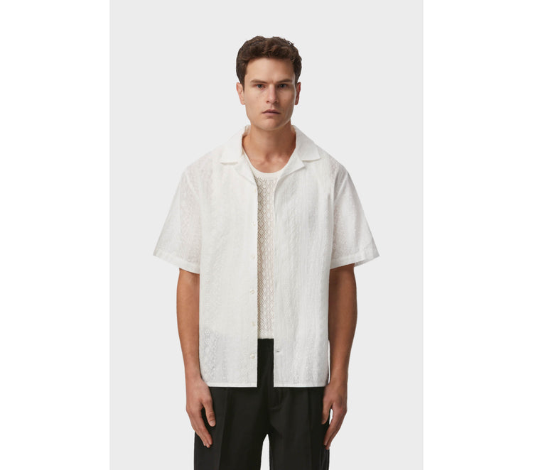 Broderie Cuban Collar SS Shirt - White