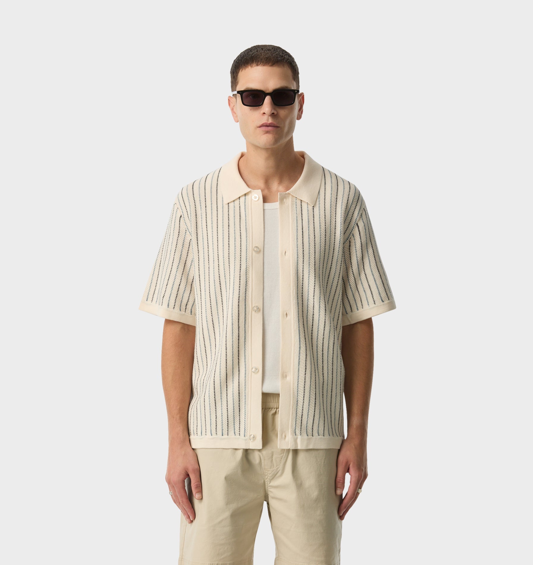 Jasper Knit SS Shirt - Off White Stripe | I Love Ugly US