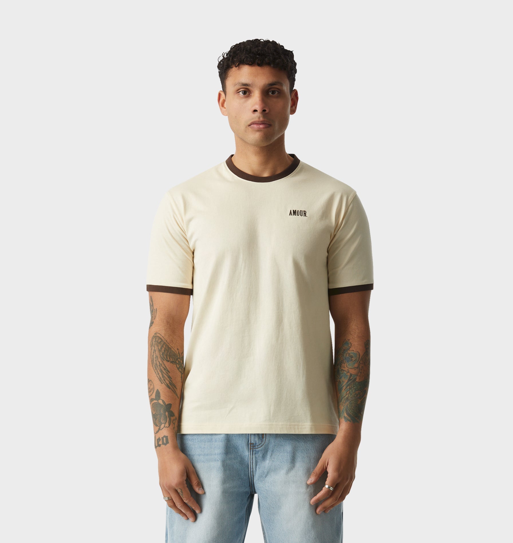 Jeremy Ringer Slim Tee - Off White/Brown