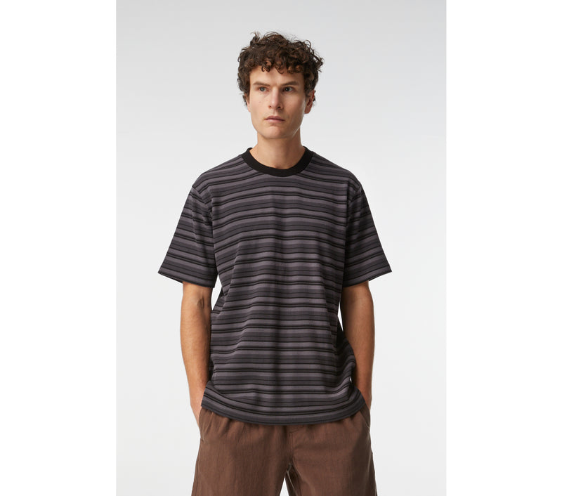 Waffle Stripe Chester Tee - Charcoal