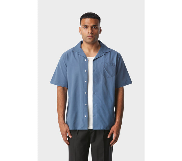 Striped Cuban Collar SS Shirt - Teal