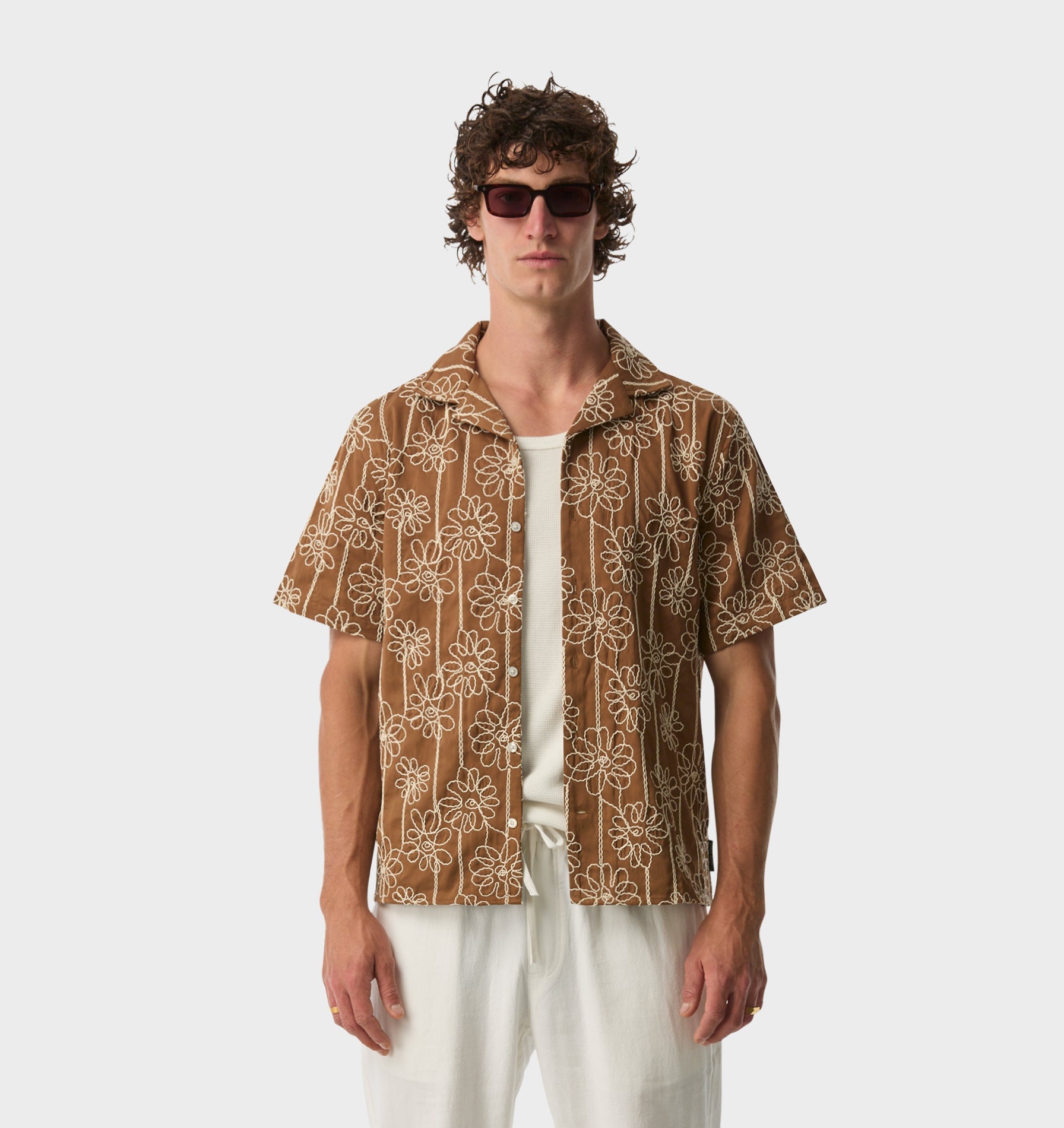 Cuban Collar SS Shirt - Tobacco Floral