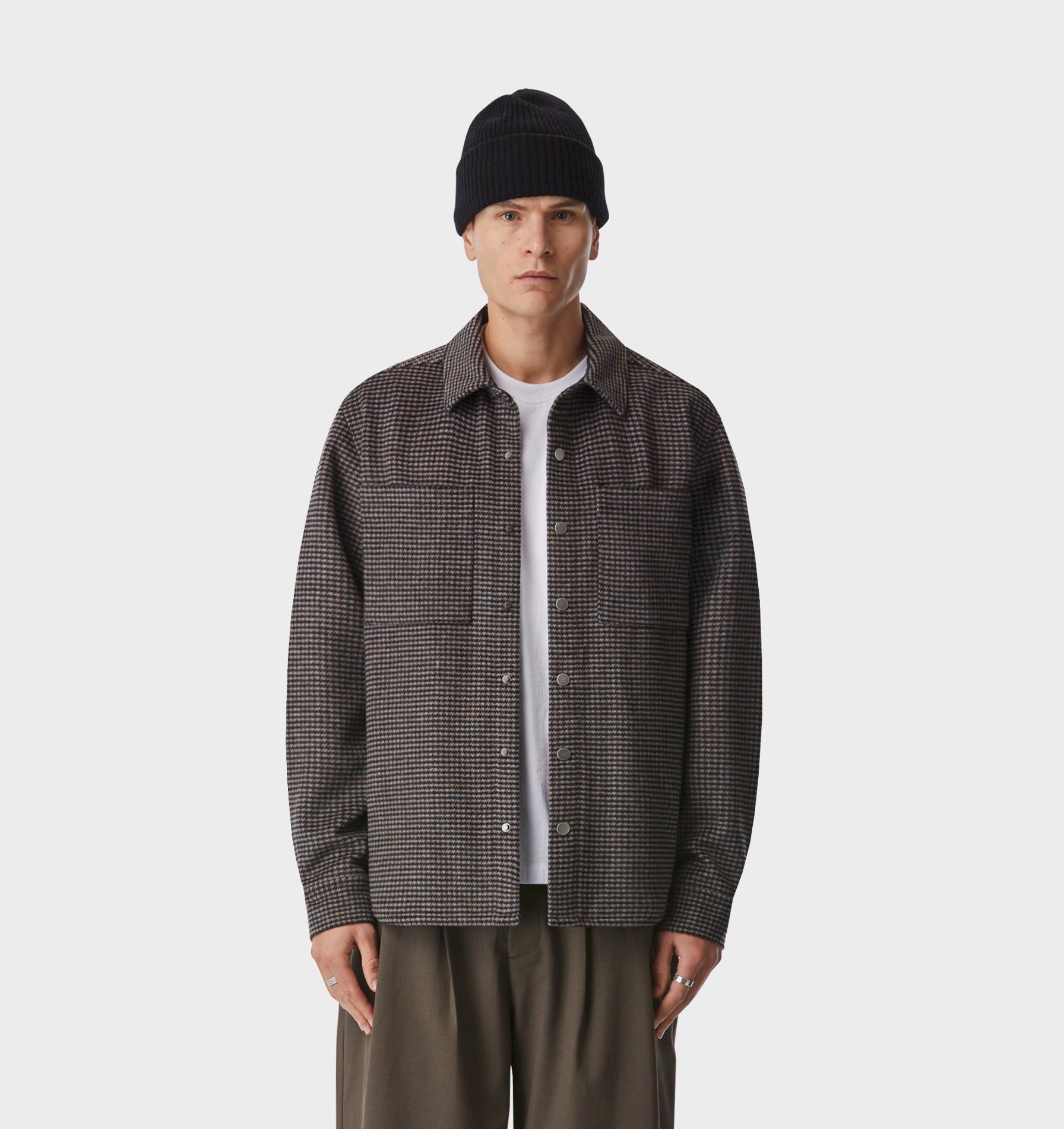 Wool Overshirt - Black/Rust Houndstooth