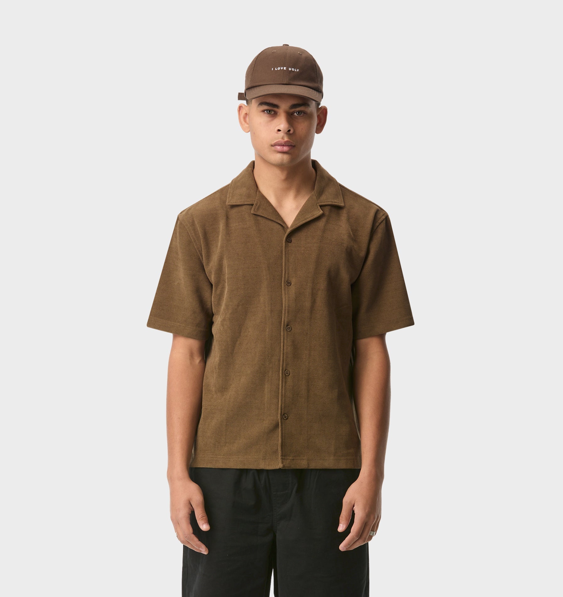 Waffle Box Cuban Collar SS Shirt - Fossil