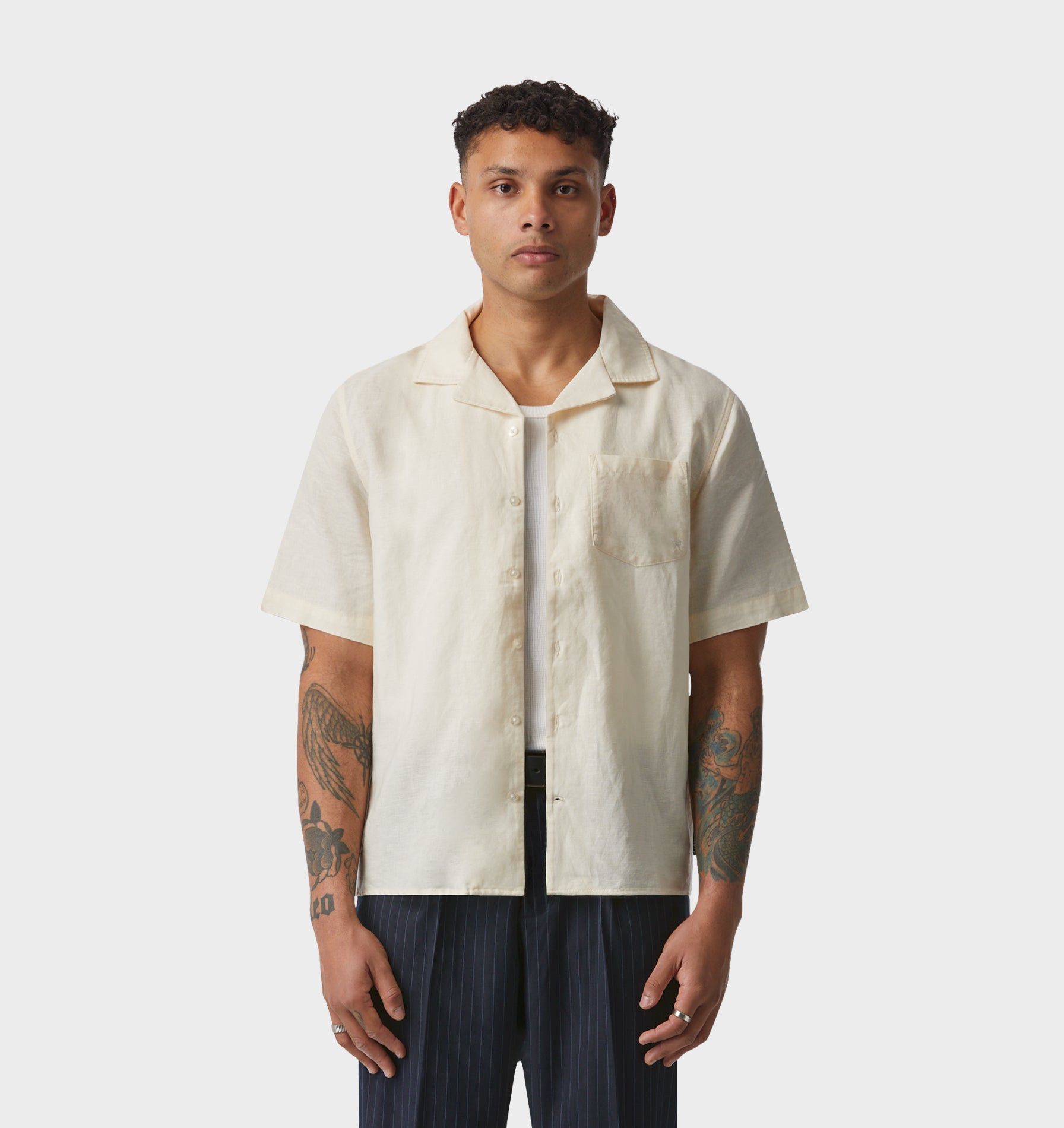 Linen Cuban Collar SS Shirt - Black | I Love Ugly US