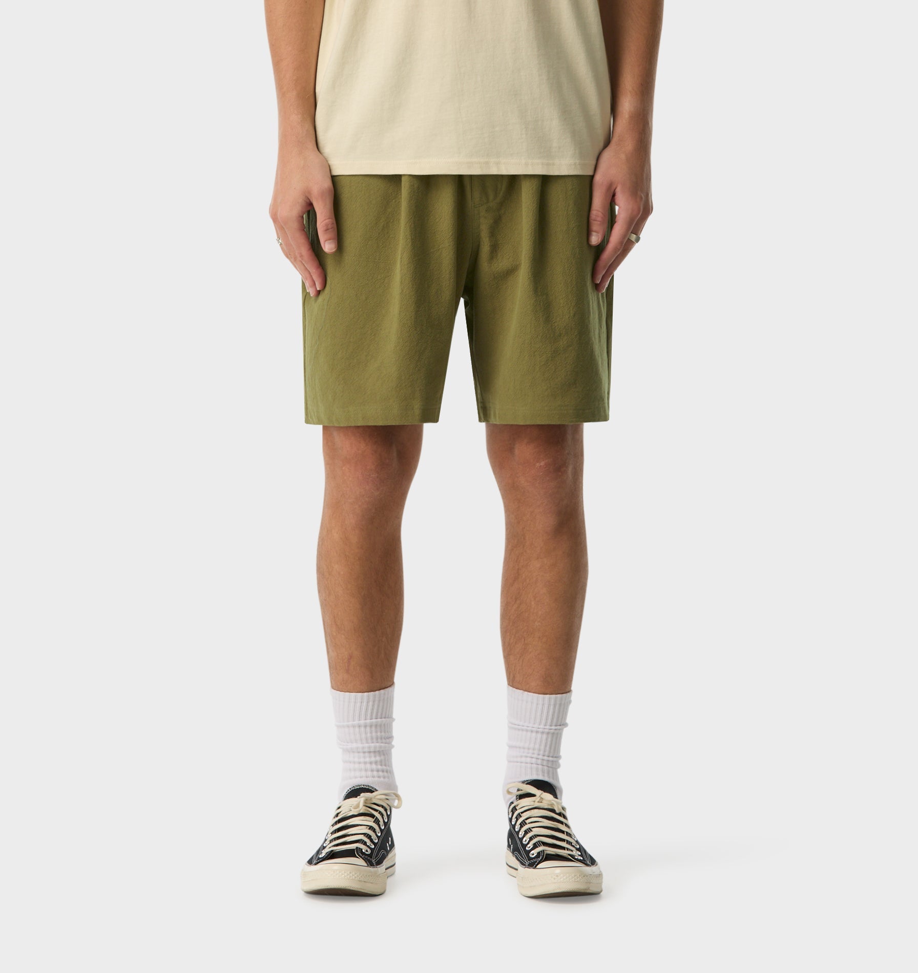 Linen Michael Pleat Short - Dusty Green