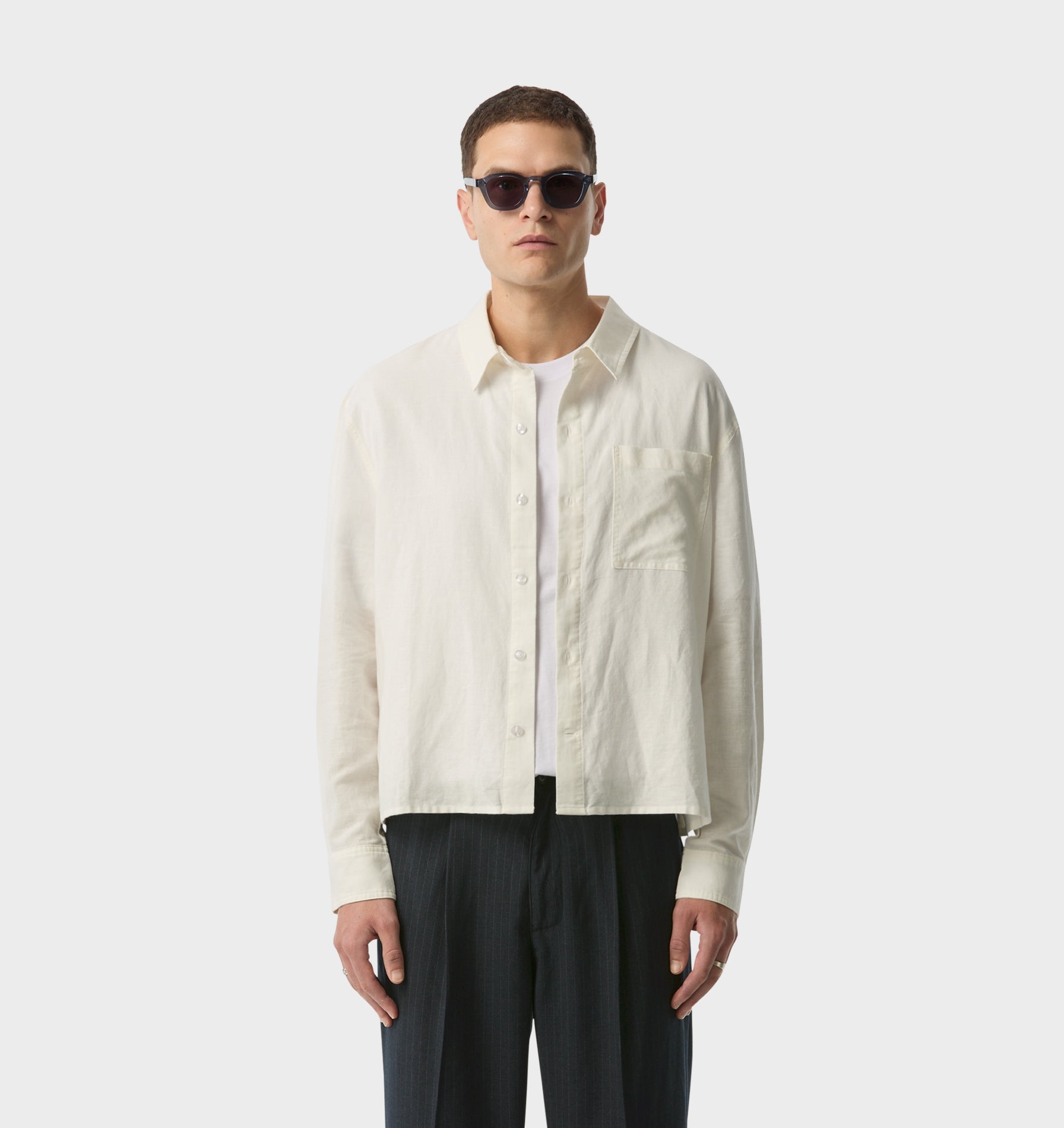 Linen Crop LS Shirt - White