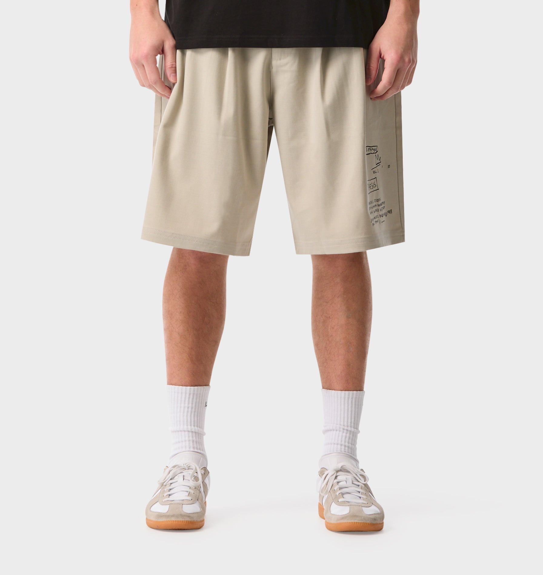 Basquiat Scribble Alby Pleat Short - Stone | I Love Ugly US