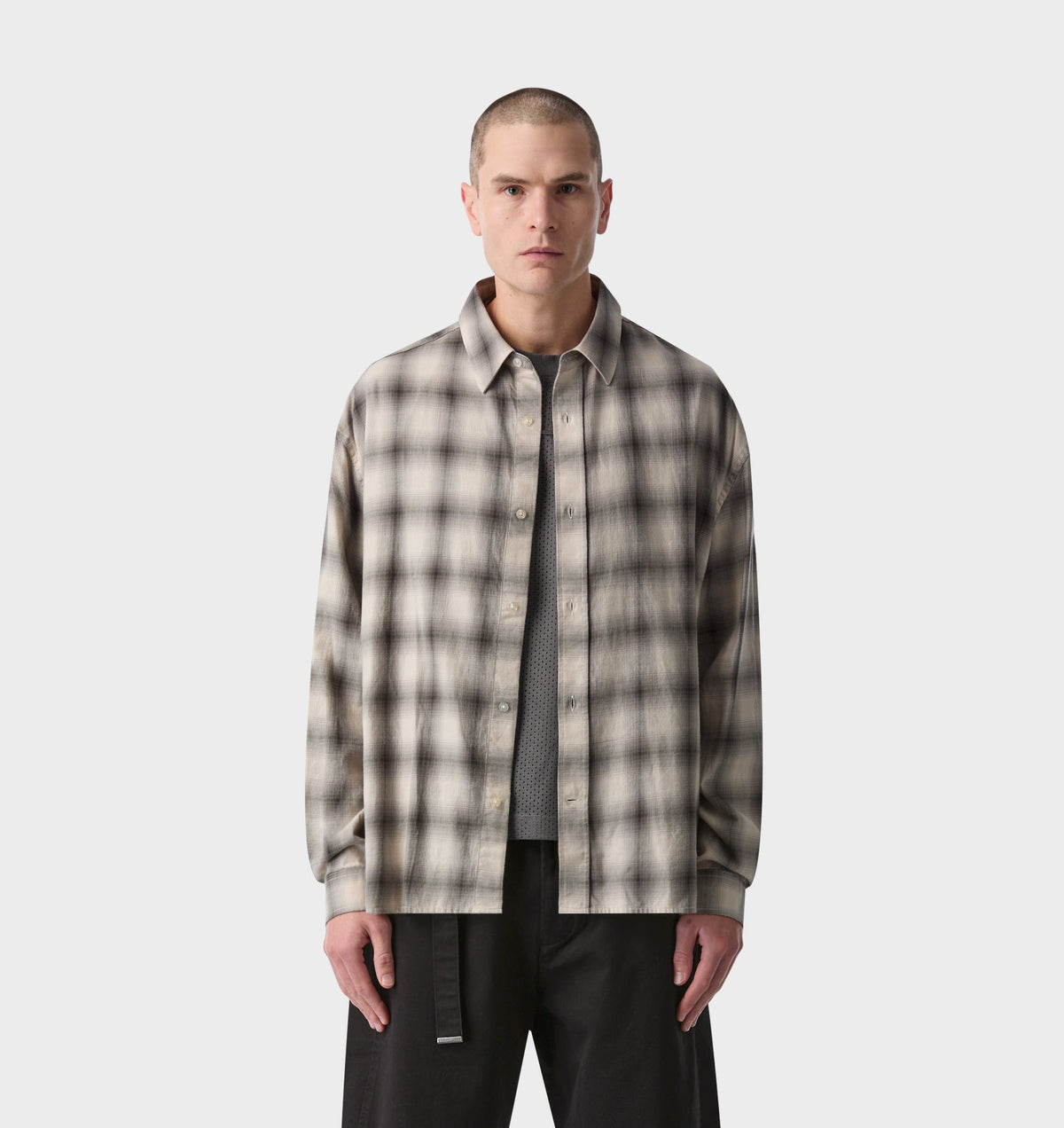 Mercer LS Flannel Shirt - Off White/Black Check