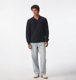 Elijah Knit LS Polo - Navy