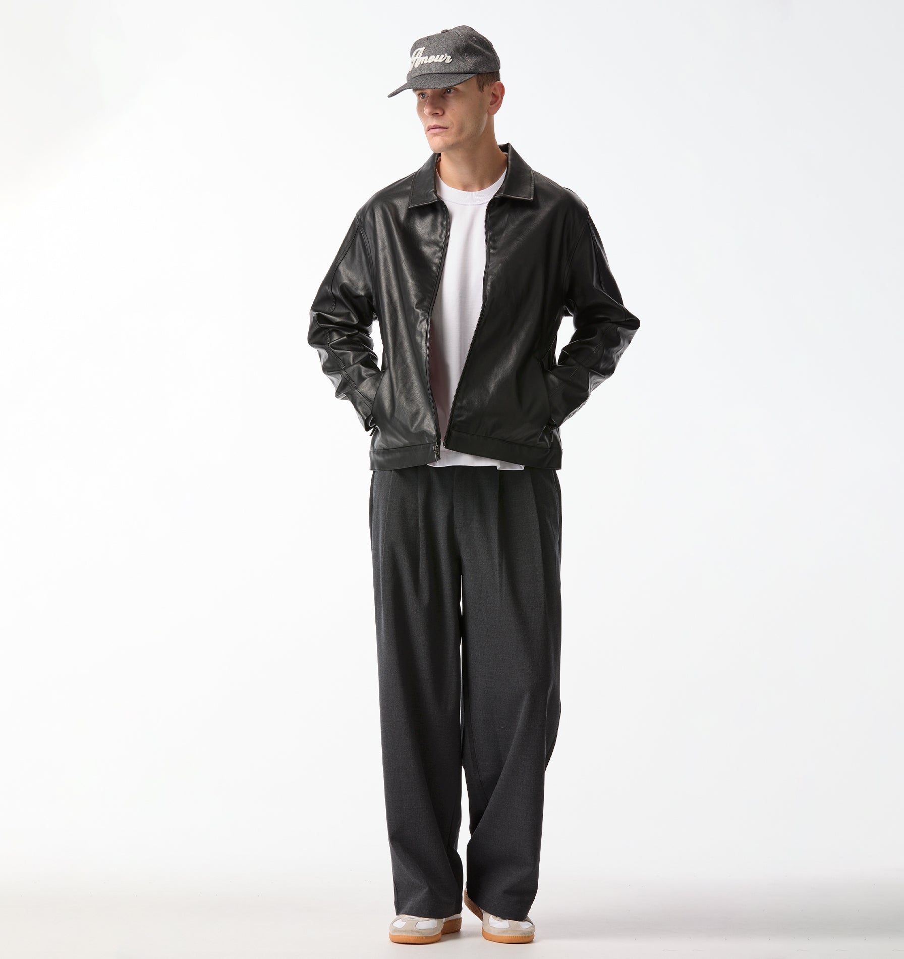 Faux Leather Mason Jacket - Black