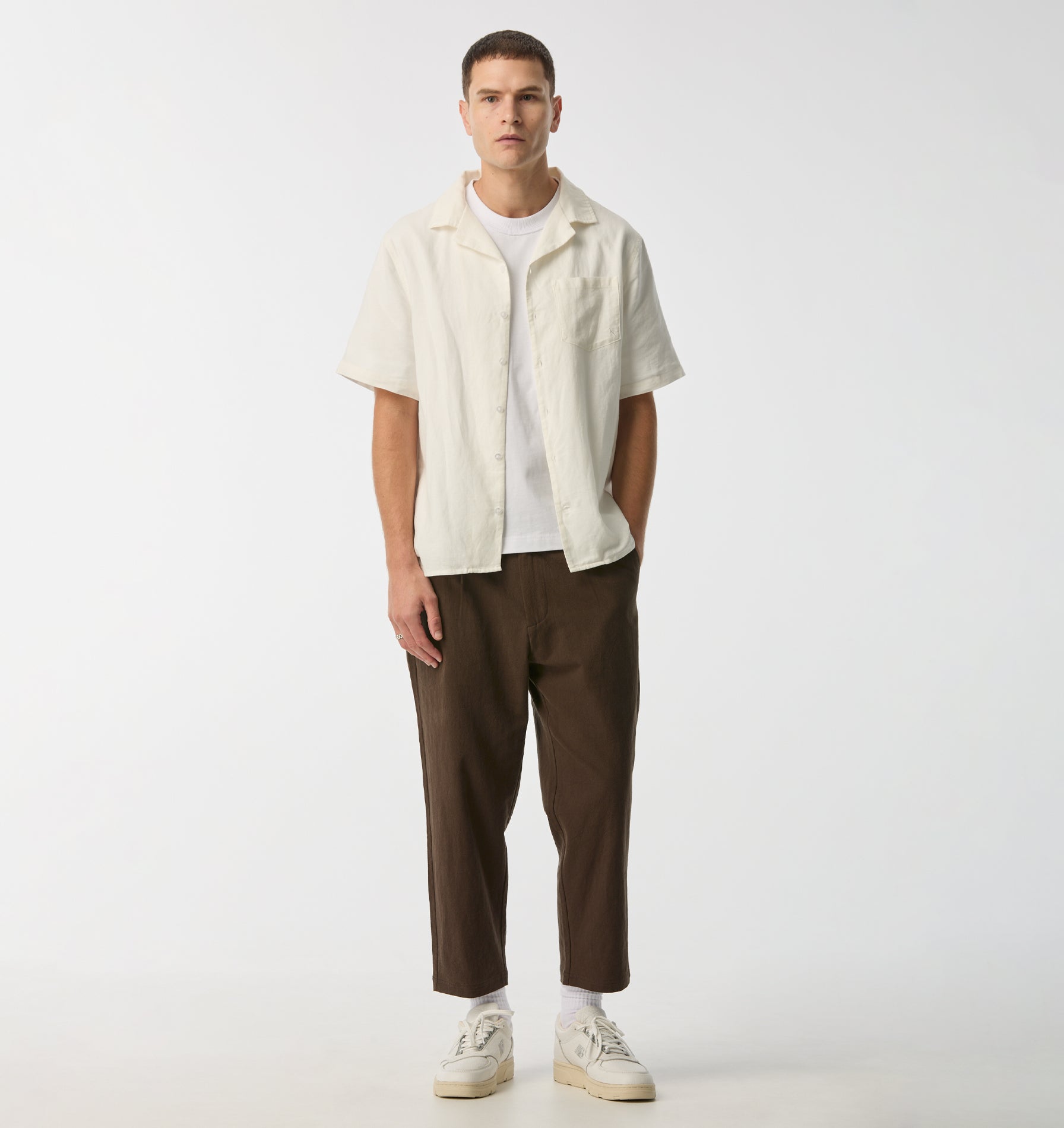 Linen Cuban Collar SS Shirt - White