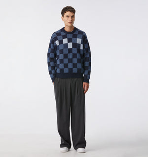 Checkerboard Knit Sweater - Navy