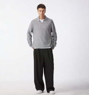 Elijah Knit LS Polo - Stone Marle