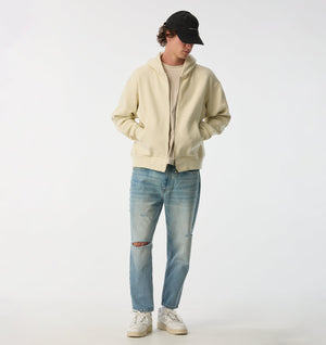Crop Box Zip Hood - Vintage White