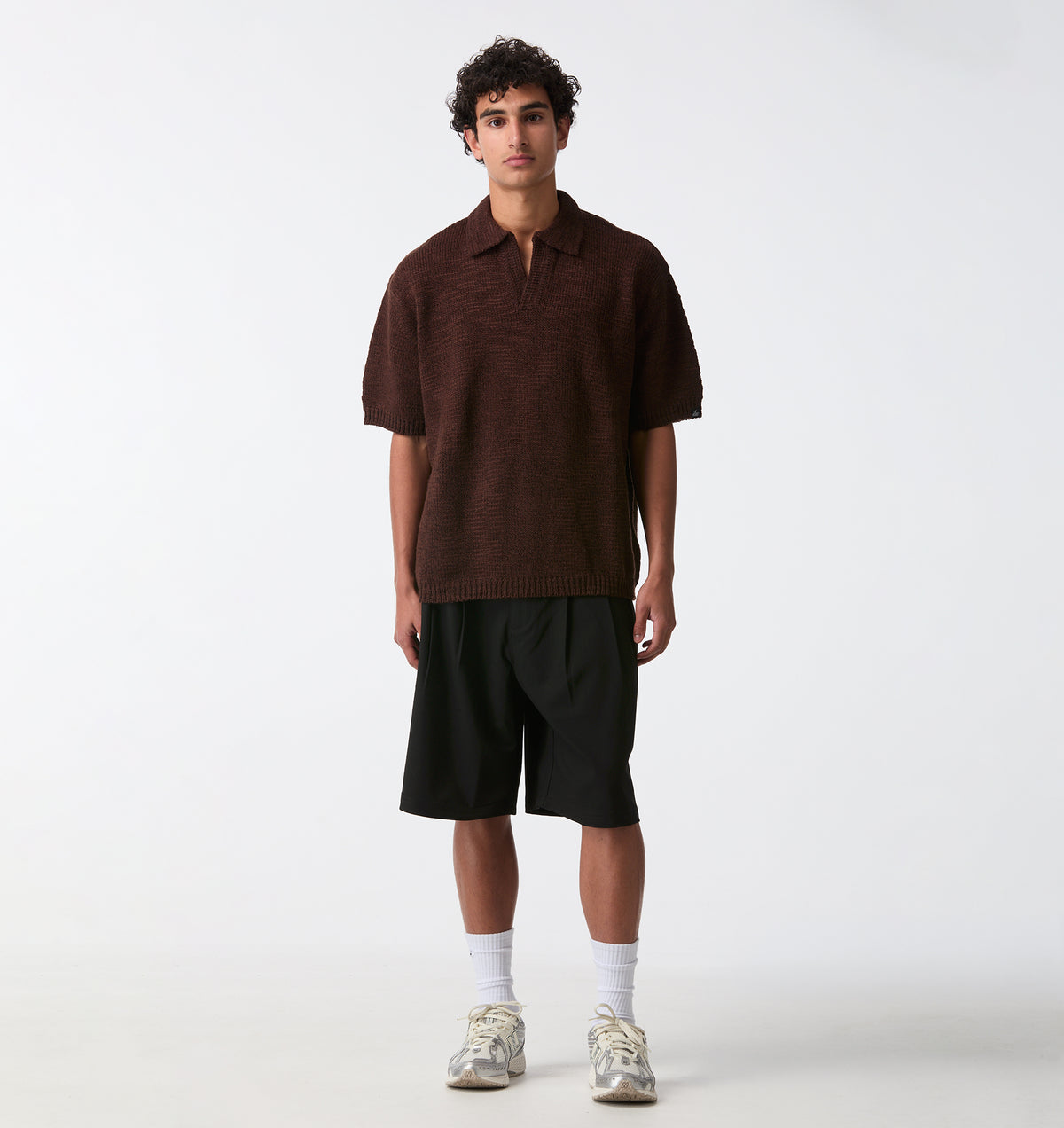 Box Knit Polo - Brown