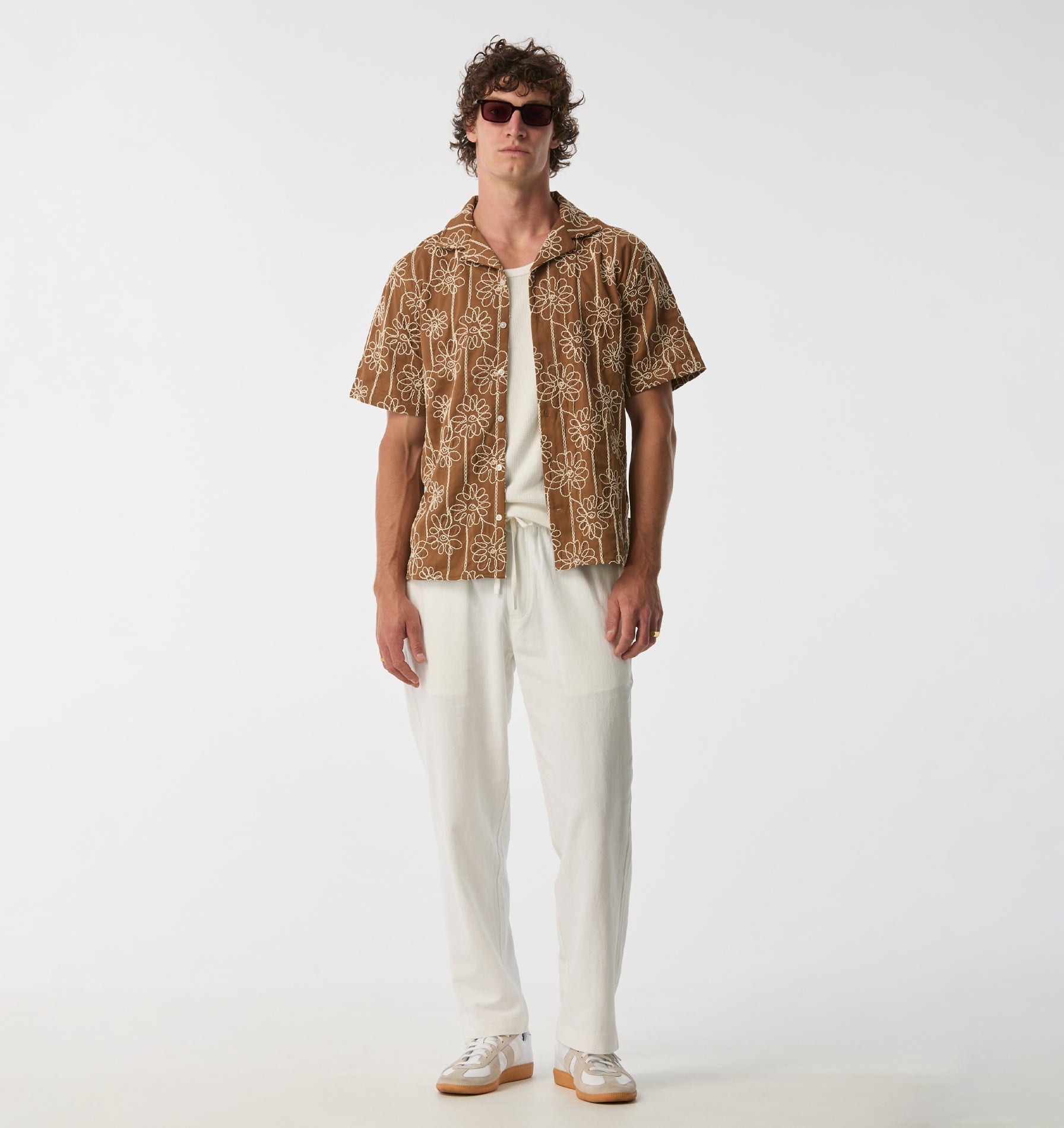 Cuban Collar SS Shirt - Tobacco Floral