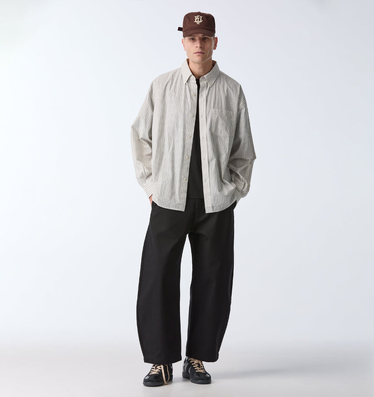 Kingston Oversized Shirt - White/Black/Beige Stripe