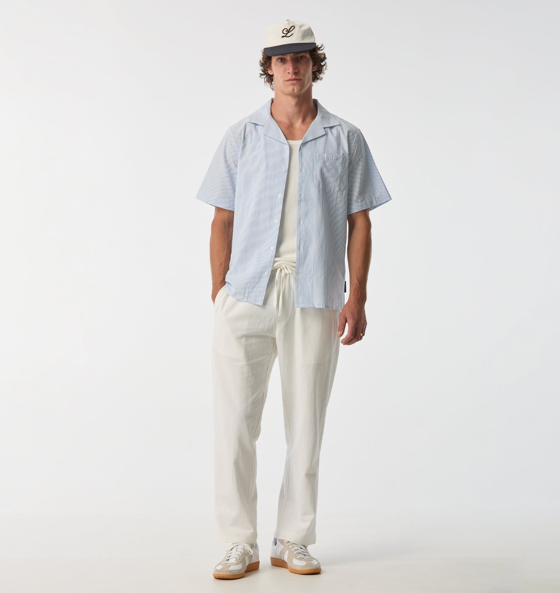 Cuban Collar SS Shirt - Blue Stripe