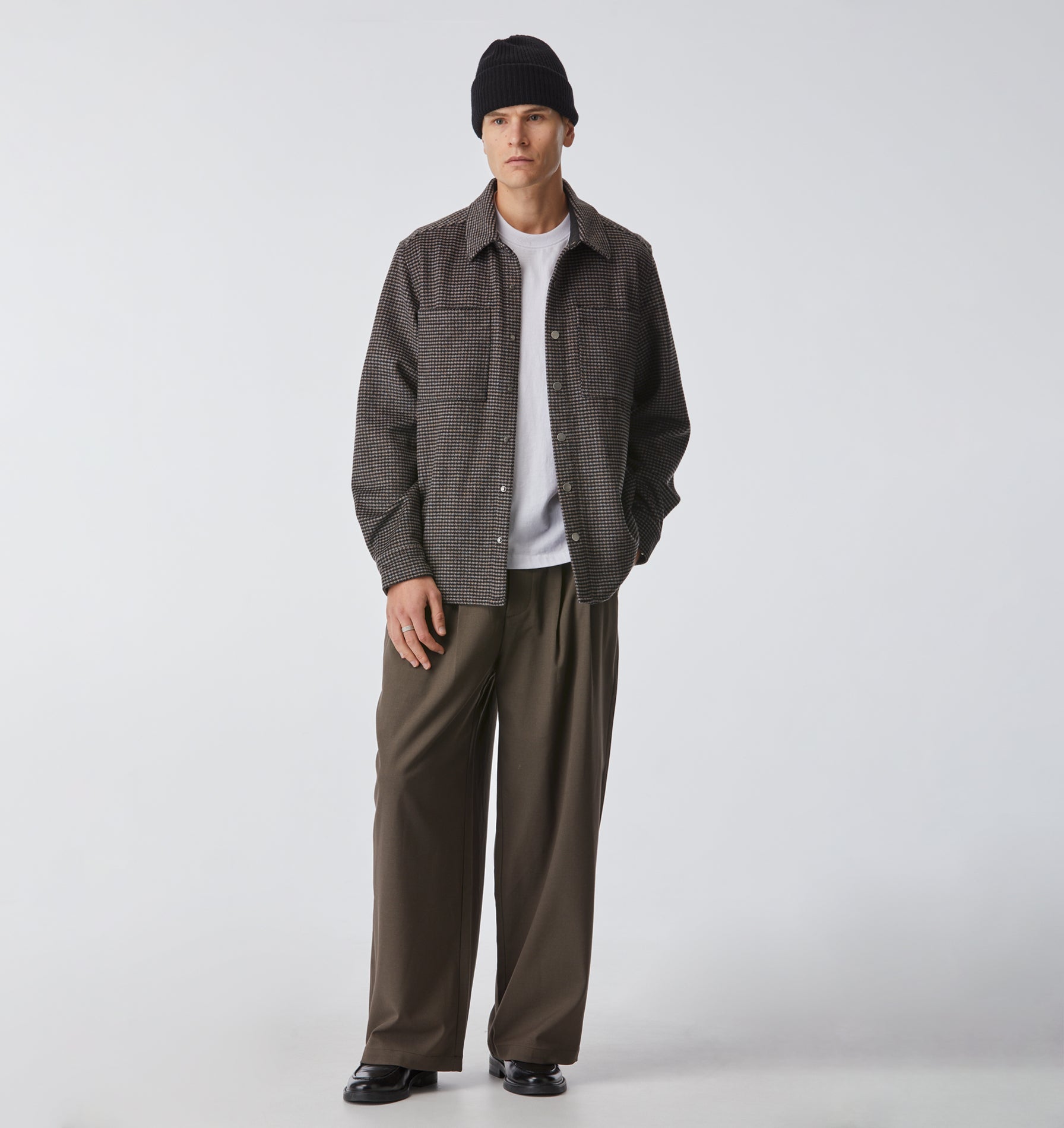 Wool Overshirt - Black/Rust Houndstooth