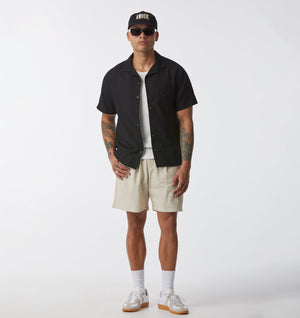 Linen Cuban Collar SS Shirt - Black
