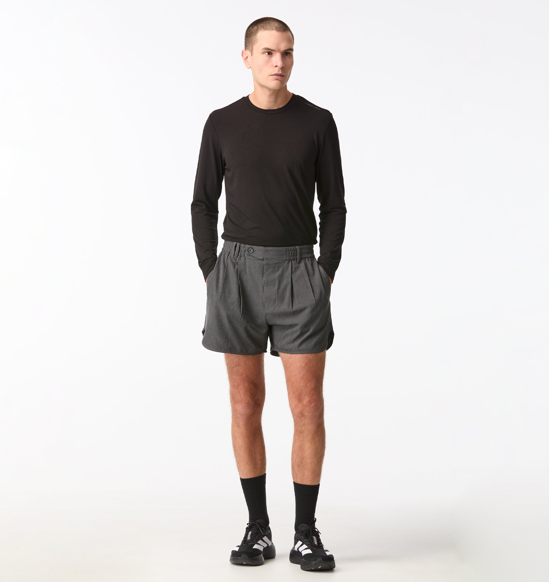 Active Pleat Front Short - Charcoal Marle