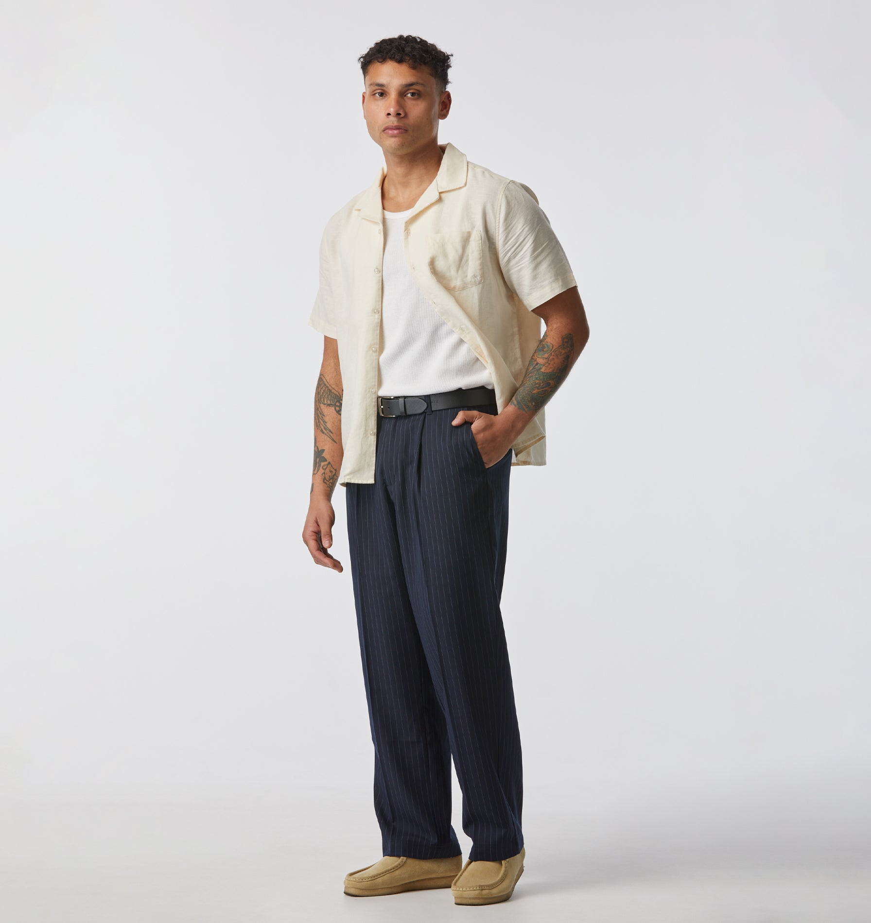cuban collar dress shirt Reiss Open-Stitch Cuban Collar Shirt in Light Sage Green